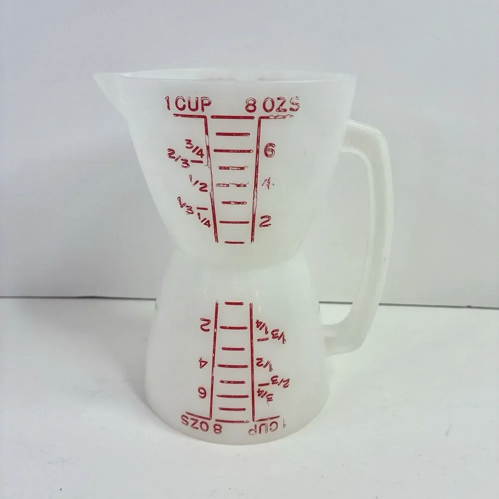 Vintage Tupperware Double Sided Wet Dry Measuring Cup Red Lettering 1 Cup 8 oz